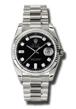 Rolex Day-Date Black Dial 18K White Gold President Automatic Men's Watch #118239BKDP - Watches of America