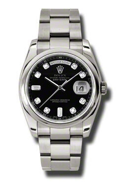 Rolex Day-Date Black Dial 18K White Gold Oyster Bracelet Automatic Men's Watch #118209BKDO - Watches of America