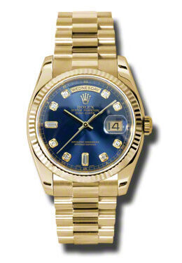 Rolex Day-Date Blue Dial 18K Yellow Gold President Automatic Men's Watch #118238BLDP - Watches of America