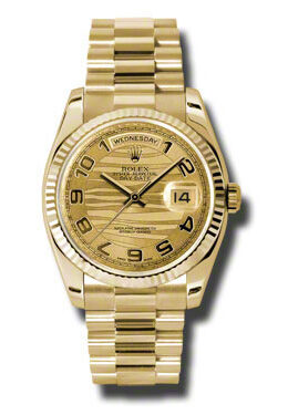 Rolex Day-Date Champagne Wave Dial 18K Yellow Gold President Automatic Men's Watch #118238CWVAP - Watches of America