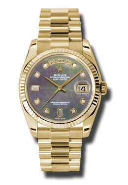 Rolex Day-Date Dark Mother Of Pearl Dial 18K Yellow Gold President Automatic Men's Watch #118238BKMDP - Watches of America