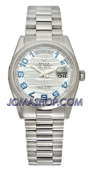 Rolex Day-Date Ice Blue Wave Dial Platinum President Automatic Men's Watch #118206BLAP - Watches of America