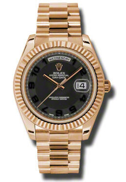 Rolex Day-Date II Black Concentric Dial 18K Everose Gold President Automatic Men's Watch 218235BKCAP#218235BKAP - Watches of America