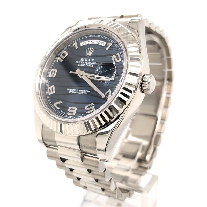 Rolex Day-Date II Blue Wave Dial 18K White Gold President Automatic Men's Watch #218239BLWAP - Watches of America #3