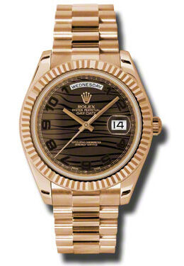 Rolex Day-Date II Brown Wave Dial 18K Everose Gold President Automatic Men's Watch #218235BRWAP - Watches of America