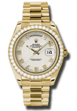 Rolex Day-Date II Ivory Concentric Dial 18K Yellow Gold President Automatic Men's Watch #218348IVCAP - Watches of America