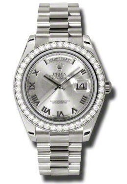 Rolex Day-Date II Rhodium Dial 18K White Gold President Automatic Men's Watch #218349RRP - Watches of America