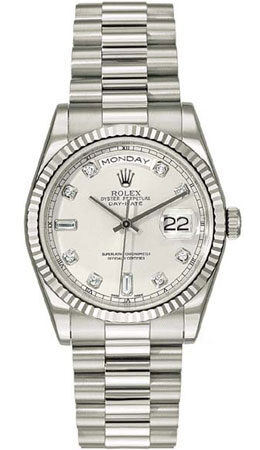 Rolex Day-Date Silver Dial 18K White Gold President Automatic Men's Watch #118239SSP - Watches of America