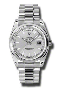 Rolex Day-Date Silver Dial Platinum President Automatic Men's Watch #118206SSP - Watches of America