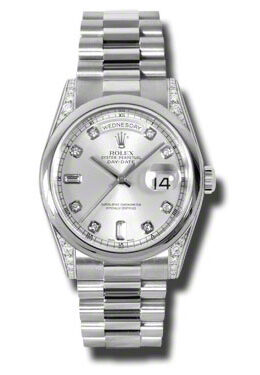 Rolex Day-Date Silver Dial Platinum President Automatic Men's Watch #118296SDP - Watches of America