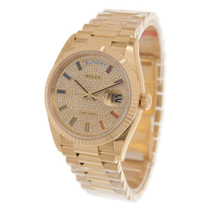 Rolex Day-Date President Yellow Gold Paved-Rainbow Automatic Chronometer Diamond Ladies Watch #128238-0051 - Watches of America #4