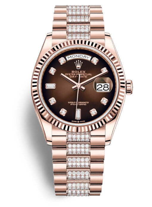 Rolex Day-Date 36 Brown Dial Automatic Diamond-Set President Watch #128235CHDDP - Watches of America