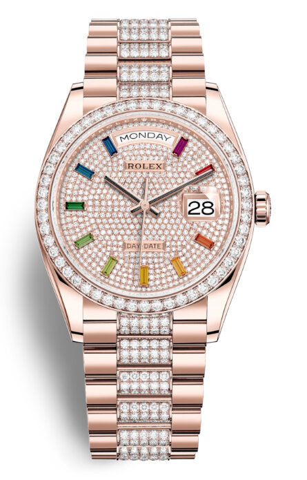 Rolex Day-Date 36 Paved Dial 18kt Everose Gold Diamond Set President Watch #128345DSDP - Watches of America