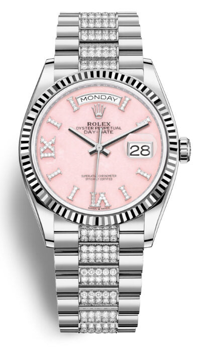 Rolex Day-Date 36 Pink Dial 18kt White Gold Diamond Set President Watch 128239DSDP#128239PRSDDP - Watches of America