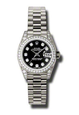 Rolex Lady-Datejust 26 Black Dial 18K White Gold President Automatic Ladies Watch #179159BKDP - Watches of America