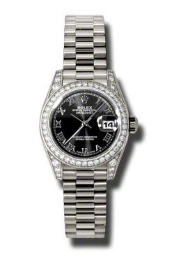 Rolex Lady-Datejust 26 Black Dial 18K White Gold President Automatic Ladies Watch #179159BKRP - Watches of America