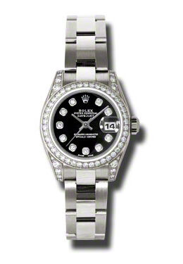 Rolex Lady Datejust 26 Black Dial 18K White Gold Oyster Bracelet Automatic Watch #179159BKDO - Watches of America