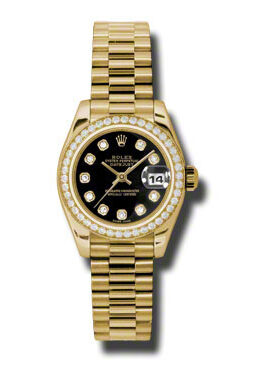 Rolex Lady-Datejust 26 Black Dial 18K Yellow Gold President Automatic Ladies Watch #179138BKDP - Watches of America