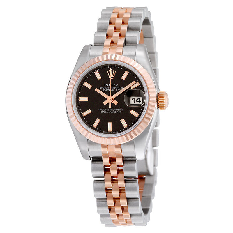 Rolex Lady Datejust 26 Black Dial Stainless Steel and 18K Everose Gold Jubilee Bracelet Automatic Watch #179171BKSJ - Watches of America