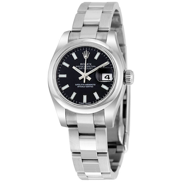 Rolex Lady Datejust 26 Black Dial Stainless Steel Oyster Bracelet Automatic Watch 179160BKSO#179160-BKSO - Watches of America