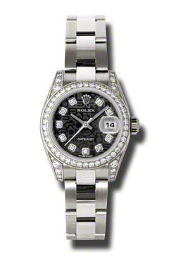 Rolex Lady Datejust 26 Black Dial 18K White Gold Oyster Bracelet Automatic Watch #179159BKJDO - Watches of America