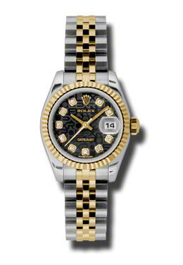 Rolex Lady Datejust 26 Black Dial Stainless Steel and 18K Yellow Gold Jubilee Bracelet Automatic Watch #179173BKJDJ - Watches of America