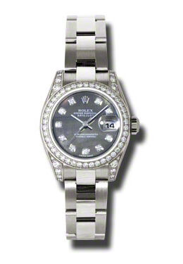 Rolex Lady Datejust 26 Black Mother of Pearl Dial 18K White Gold Oyster Bracelet Automatic Watch #179159BKMDO - Watches of America