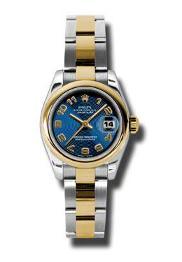 Rolex Lady Datejust 26 Blue Concentric Circle Dial Stainless Steel and 18K Yellow Gold Oyster Bracelet Automatic Watch #179163BLCAO - Watches of America