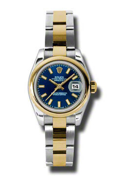 Rolex Lady Datejust 26 Blue Dial Stainless Steel and 18K Yellow Gold Oyster Bracelet Automatic Watch #179163BLSO - Watches of America