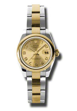 Rolex Lady Datejust 26 Champagne Concentric Circle Dial Stainless Steel and 18K Yellow Gold Oyster Bracelet Automatic Watch #179163CCAO - Watches of America
