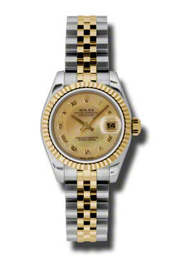 Rolex Lady Datejust 26 Champagne Decorated Mother of Pearl Dial Stainless Steel and 18K Yellow Gold Jubilee Bracelet Automatic Watch #179173CMRJ - Watches of America