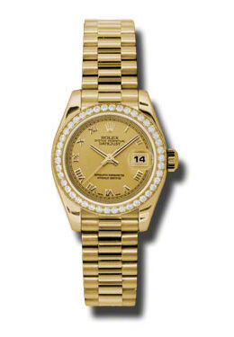 Rolex Lady-Datejust 26 Champagne Dial 18K Yellow Gold President Automatic Ladies Watch #179138CRP - Watches of America