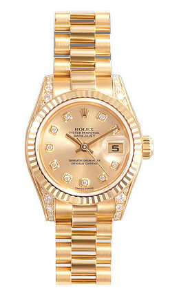 Rolex Lady-Datejust 26 Champagne Dial 18K Yellow Gold President Automatic Ladies Watch #179238CDP - Watches of America