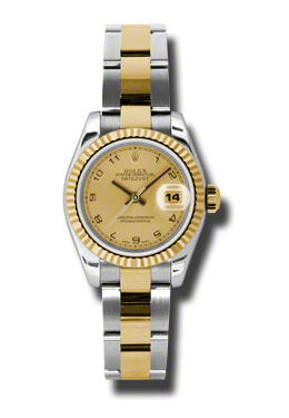 Rolex Lady Datejust 26 Champagne Dial Stainless Steel and 18K Yellow Gold Oyster Bracelet Automatic Watch #179173CAO - Watches of America