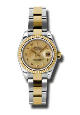 Rolex Lady Datejust 26 Champagne Dial Stainless Steel and 18K Yellow Gold Oyster Bracelet Automatic Watch #179173CMRO - Watches of America