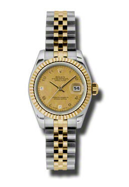 Rolex Lady Datejust 26 Champagne Goldust Mother of Pearl Dial Stainless Steel and 18K Yellow Gold Jubilee Bracelet Automatic Watch #179173CGDMADJ - Watches of America