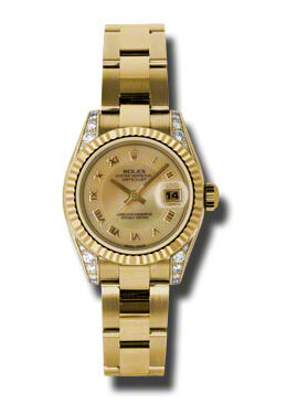 Rolex Lady Datejust 26 Champagne Mother of Pearl Dial 18K Yellow Gold Oyster Bracelet Automatic Watch #179238CMRO - Watches of America
