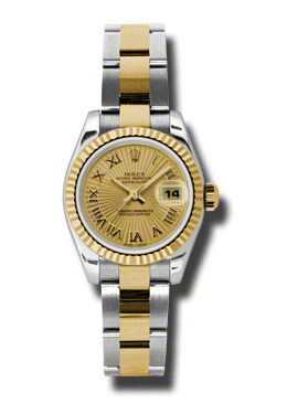 Rolex Lady Datejust 26 Champagne Sunbeam Dial Stainless Steel and 18K Yellow Gold Oyster Bracelet Automatic Watch #179173CSBRO - Watches of America