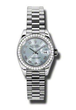 Rolex Lady-Datejust 26 Ice Blue Dial Platinum President Automatic Ladies Watch #179136IBLRP - Watches of America