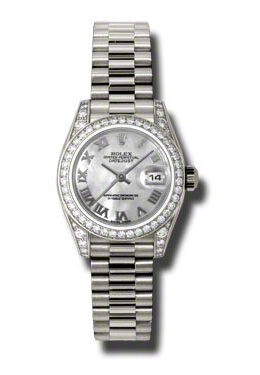 Rolex Lady-Datejust 26 Mother Of Pearl Dial 18K White Gold President Automatic Ladies Watch #179159MRP - Watches of America