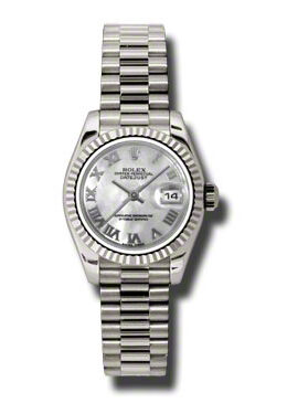 Rolex Lady-Datejust 26 Mother Of Pearl Dial 18K White Gold President Automatic Ladies Watch #179179MRP - Watches of America