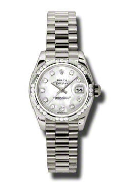 Rolex Lady-Datejust 26 Mother Of Pearl Dial 18K White Gold President Automatic Ladies Watch #179369MDP - Watches of America