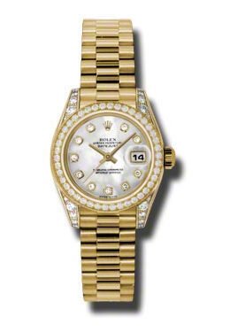 Rolex Lady-Datejust 26 Mother Of Pearl Dial 18K Yellow Gold President Automatic Ladies Watch #179158MDP - Watches of America