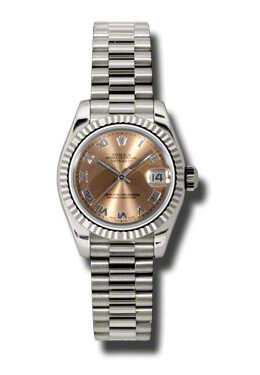 Rolex Lady-Datejust 26 Pink Dial 18K White Gold President Automatic Ladies Watch #179179PRP - Watches of America