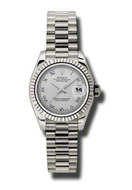 Rolex Lady-Datejust 26 Silver Dial 18K White Gold President Automatic Ladies Watch #179179SRP - Watches of America