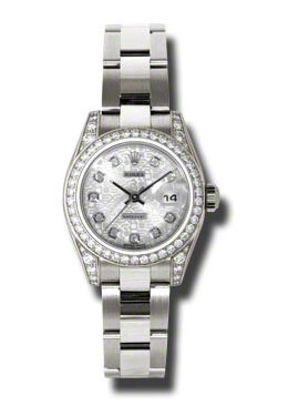 Rolex Lady Datejust 26 Silver Dial 18K White Gold Oyster Bracelet Automatic Watch #179159SJDO - Watches of America