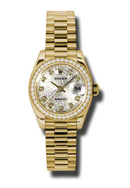 Rolex Lady-Datejust 26 Silver Dial 18K Yellow Gold President Automatic Ladies Watch #179138SJDP - Watches of America