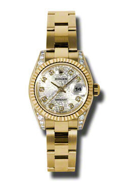 Rolex Lady Datejust 26 Silver Dial 18K Yellow Gold Oyster Bracelet Automatic Watch #179238SJDO - Watches of America