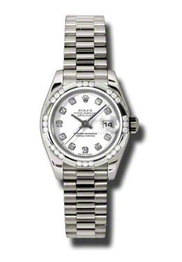 Rolex Lady-Datejust 26 White Dial 18K White Gold President Automatic Ladies Watch #179369WDP - Watches of America