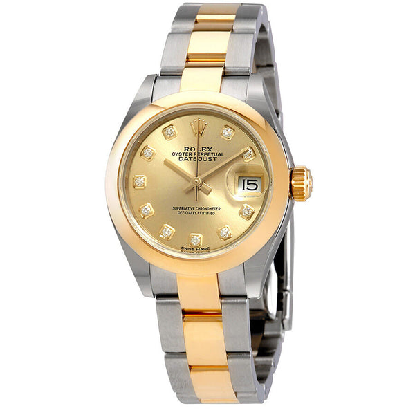 Rolex Lady Datejust 28 Champagne Diamond Dial Ladies Oyster Watch #279163CDO - Watches of America
